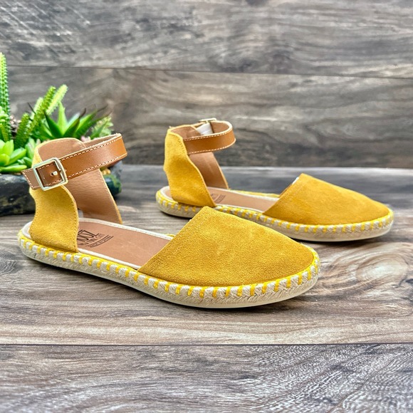 NIB Miz Mooz Cleo 38 7.5-8 Orchre Suede Ankle Strap Closed Toe Espadrille Sandal - Picture 6 of 12